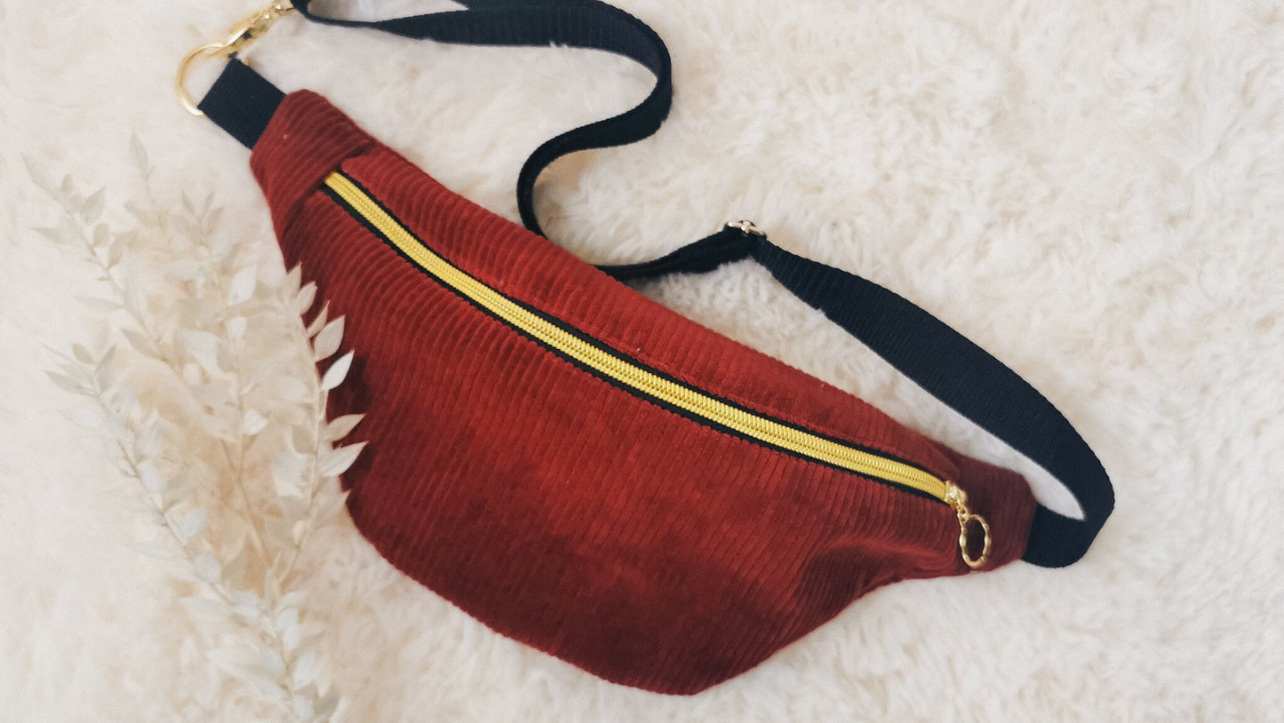 Corduroy Hipbag Patchwork Fanny Pack Crossbody Bag BURGUNDY/Leopard