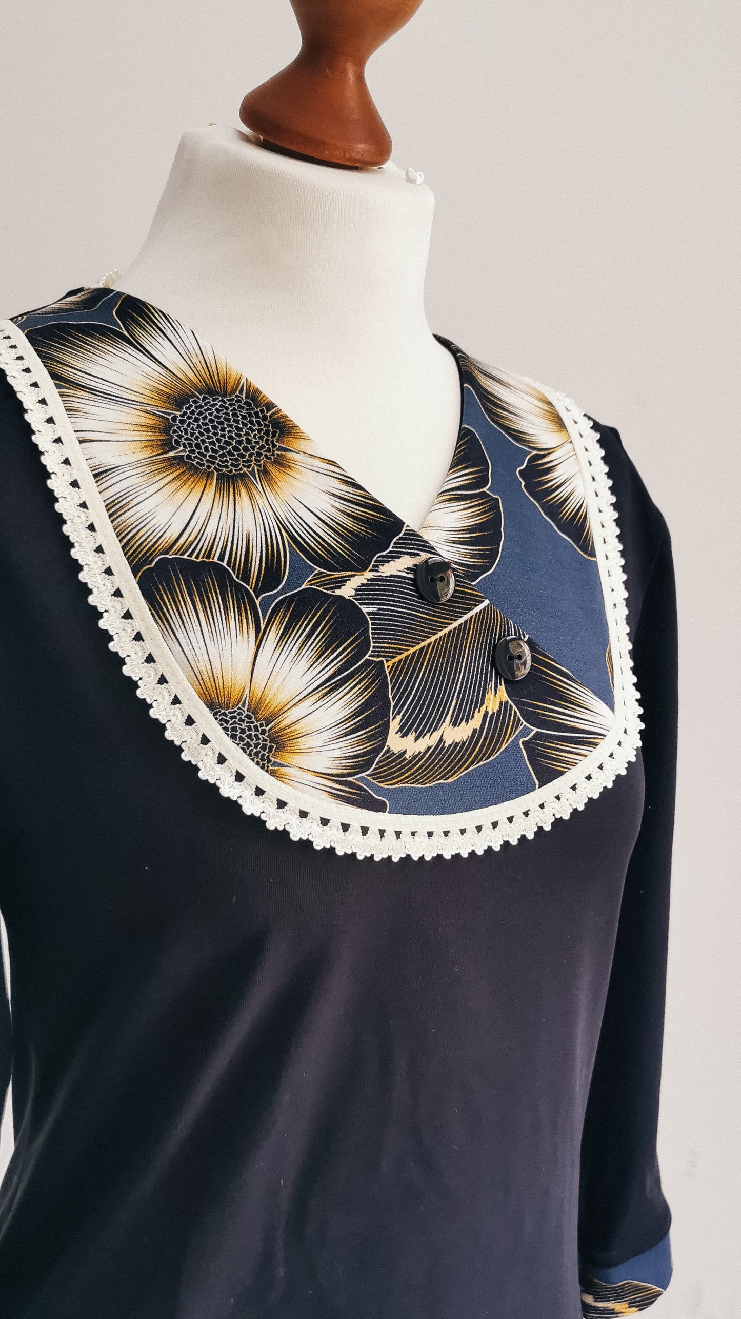 SOPHIE_21 Rockabilly Longsleeve Blumen Petrol/Gold Schwarz Shirt