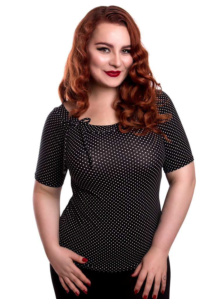 Schwarzes Polkadot Shirt Raglan Rockabilly Mini Dots