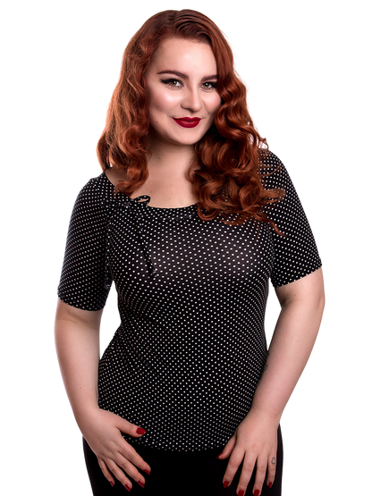 Schwarzes Polkadot Shirt Raglan Rockabilly Mini Dots