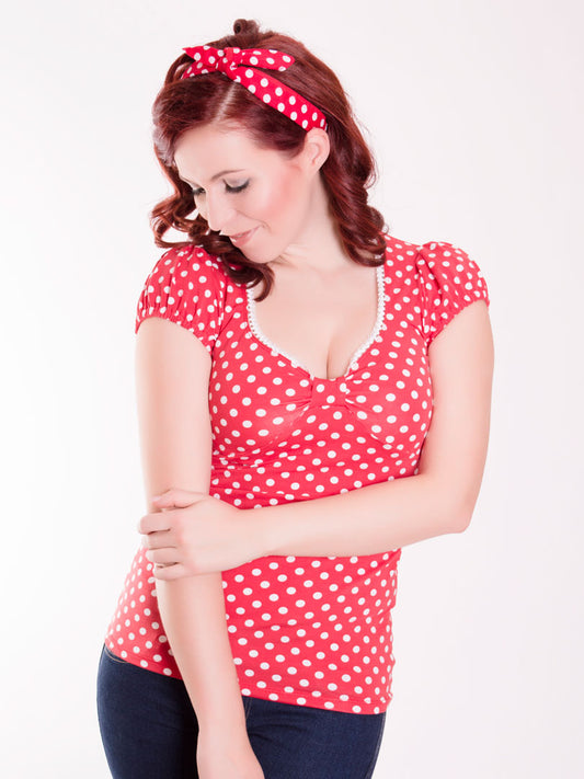 BETSY_20 klassisches Rockabilly Shirt POLKADOTS ROT