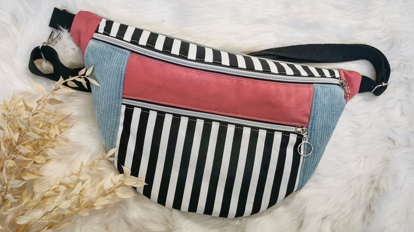 Große Canvas Hipbag Bauchtasche Cross Body Bag Streifen Pastell