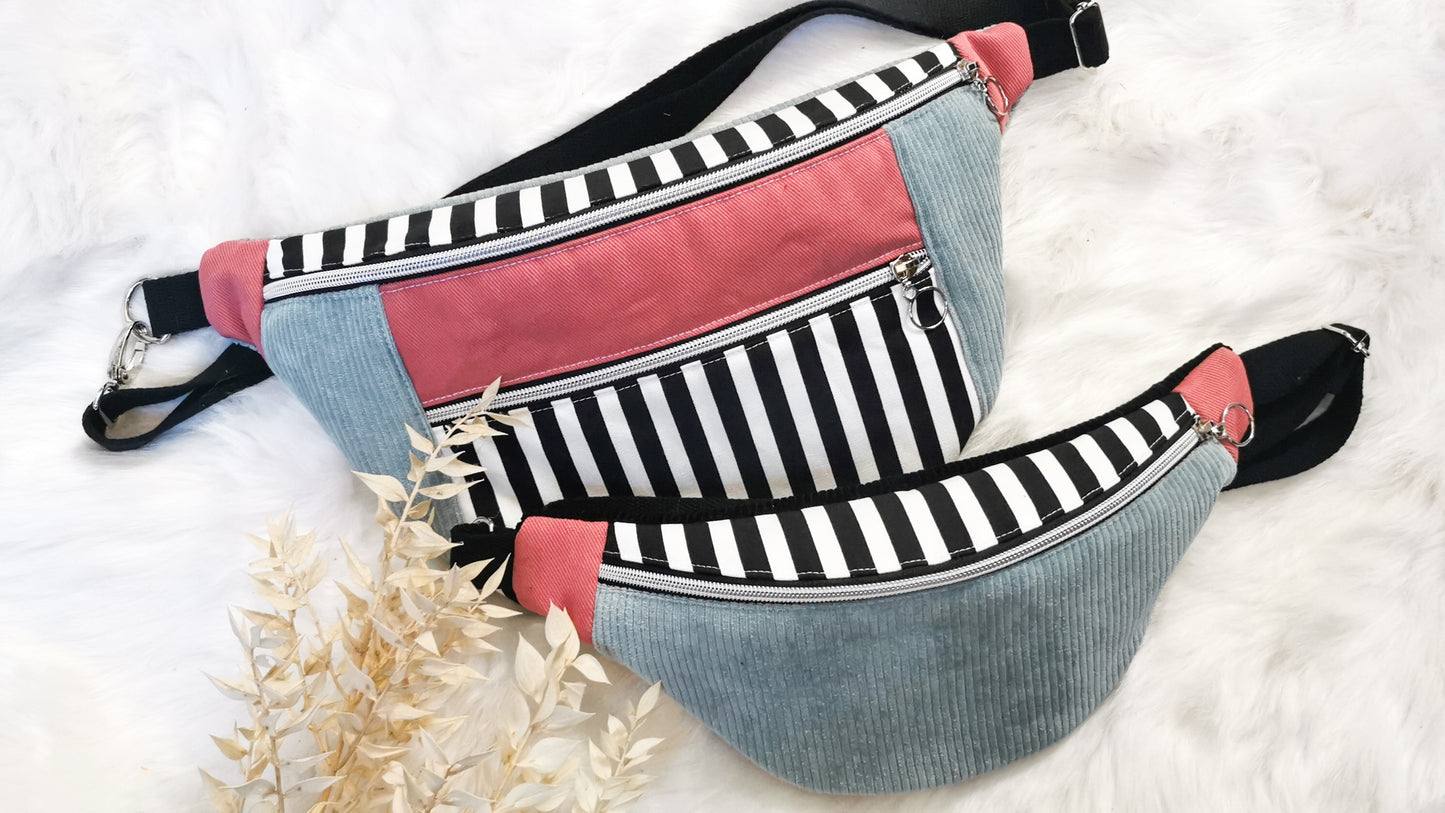 Große Canvas Hipbag Bauchtasche Cross Body Bag Streifen Pastell