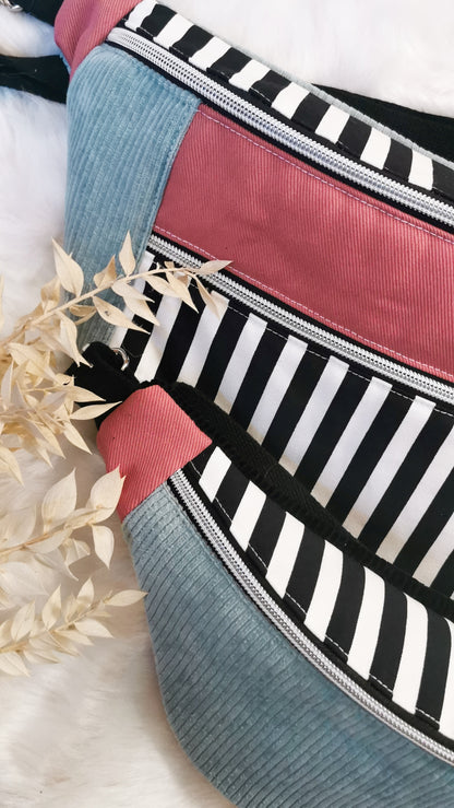 Große Canvas Hipbag Bauchtasche Cross Body Bag Streifen Pastell