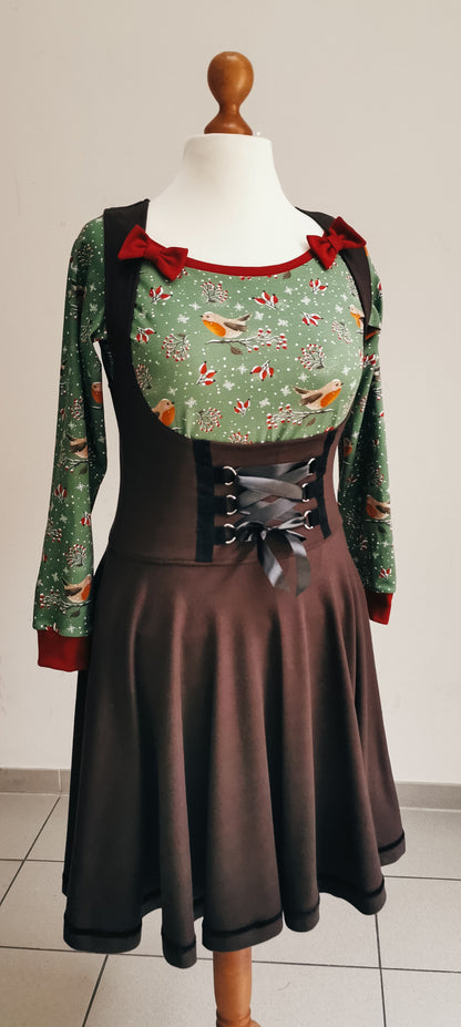Gothic Dirndl Rockabilly Cut-Out Überkleid Braun Schnürung