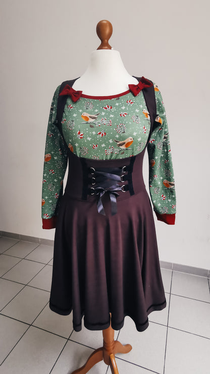 Gothic Dirndl Rockabilly Cut-Out Überkleid Braun Schnürung