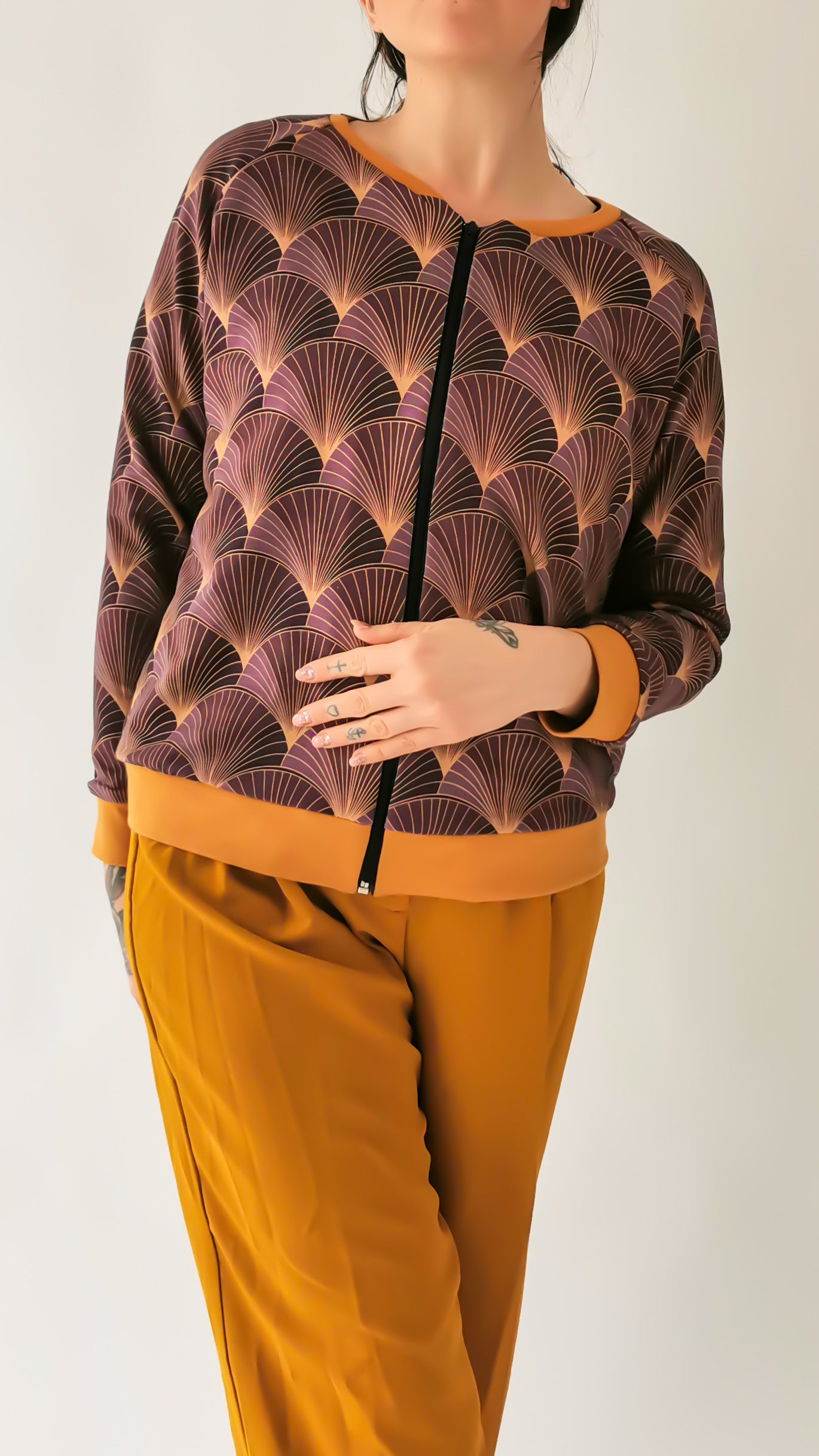 Weicher Blouson Art Deco Fächer Lila/Gold SAMPLE
