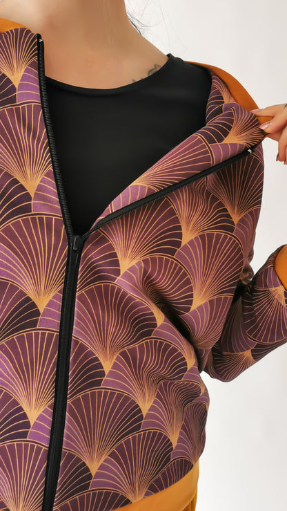 Weicher Blouson Art Deco Fächer Lila/Gold SAMPLE