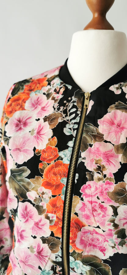 Leichter Blouson Jacke Blumen Rosa/Orange - Limitiert