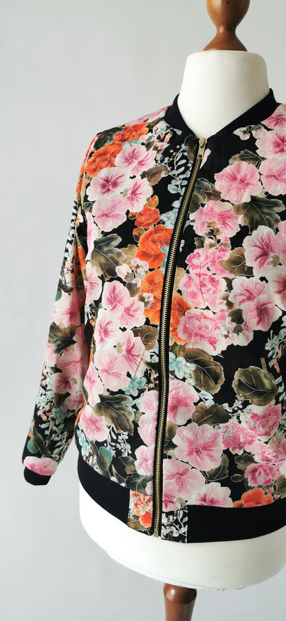 Leichter Blouson Jacke Blumen Rosa/Orange - Limitiert