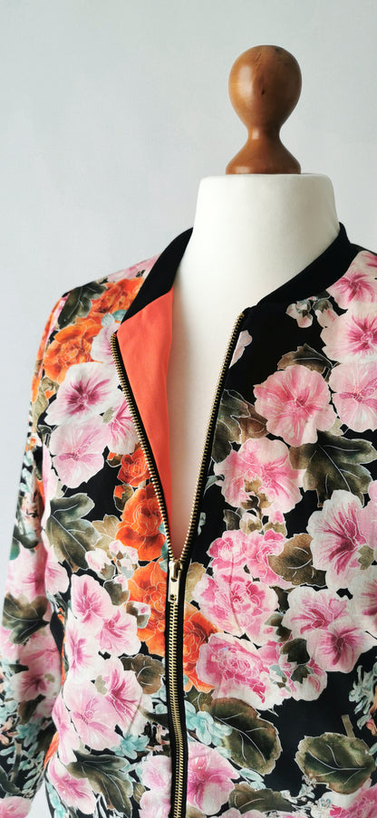 Leichter Blouson Jacke Blumen Rosa/Orange - Limitiert