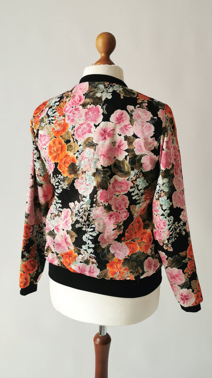 Leichter Blouson Jacke Blumen Rosa/Orange - Limitiert