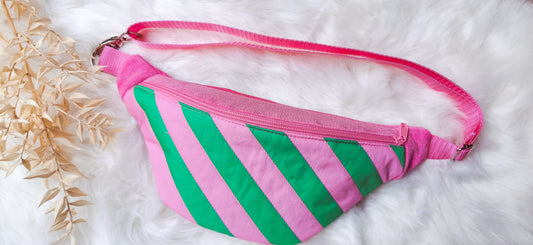Bunte Hipbag Bauchtasche Cross Body Bag Streifen Grün Pink Cord
