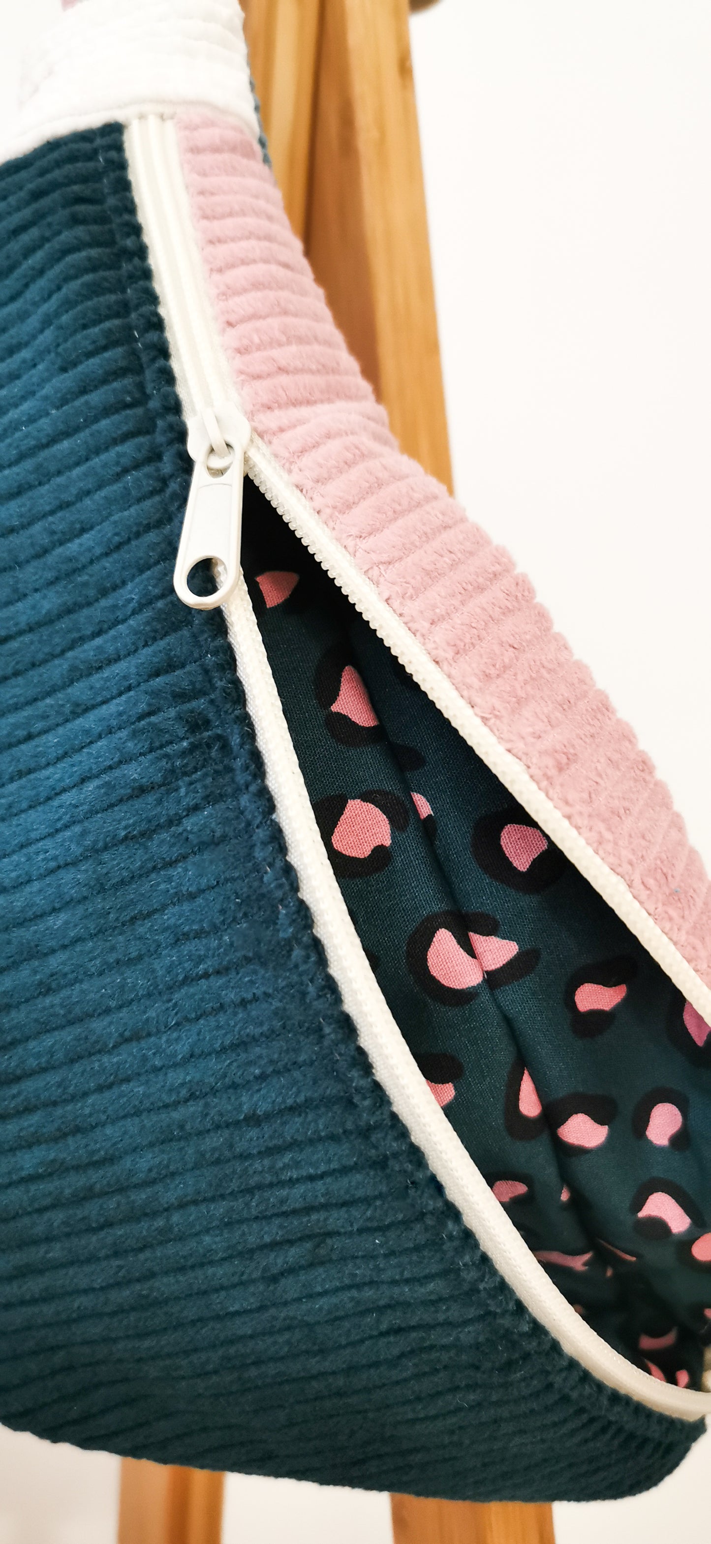 2 Größen: Cord Bauchtasche Hipbag Umhängetasche Petrol Rosa Leopard
