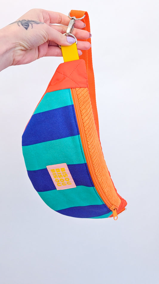 Bunte Colorblocking Cord Hipbag Bauchtasche Cord Orange Mint Blau