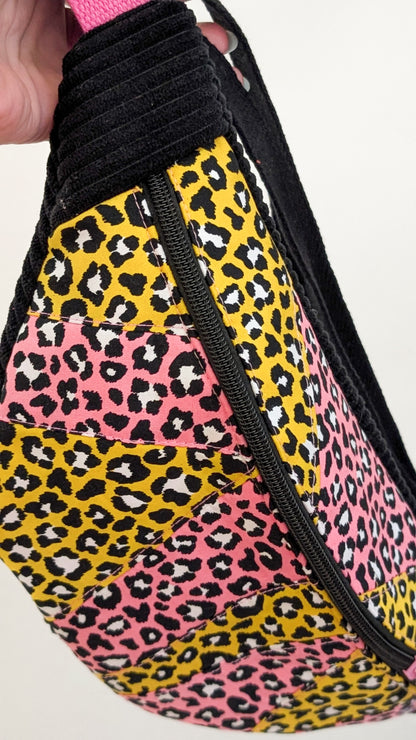 Zero Waste Bauchtasche Einzelstück Cord Gelb/Pink Leo