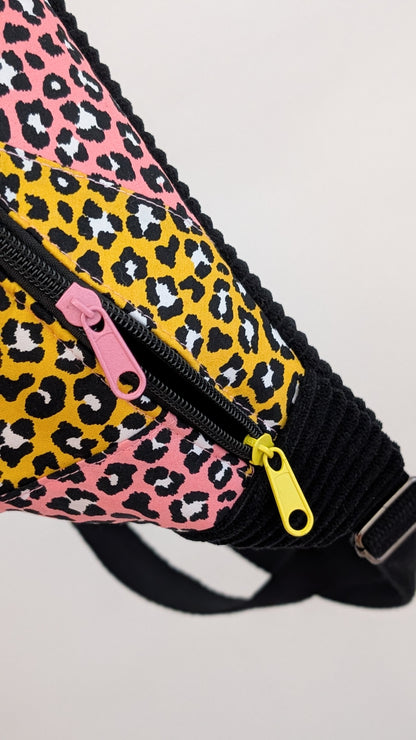 Zero Waste Bauchtasche Einzelstück Cord Gelb/Pink Leo