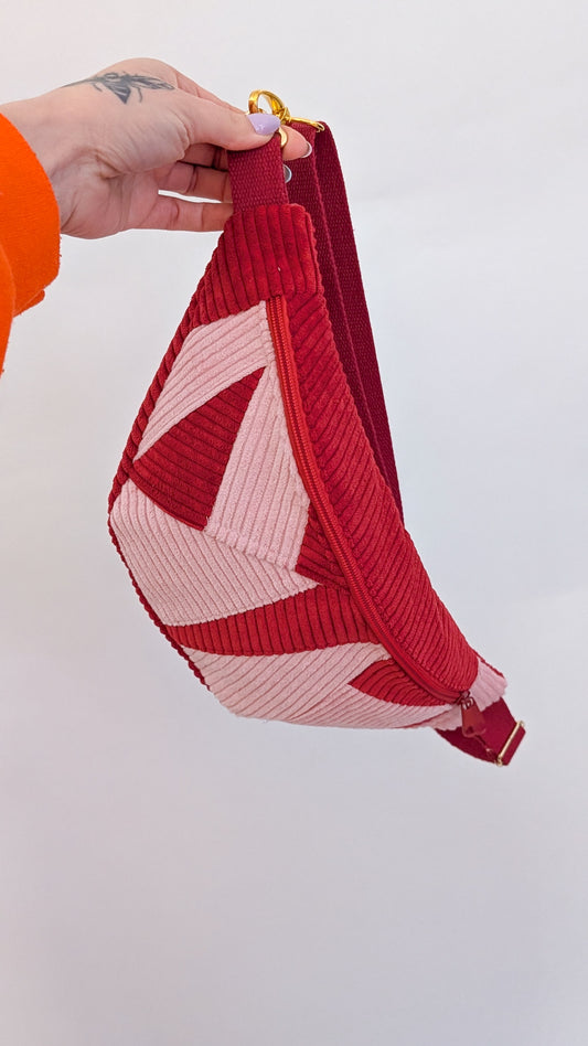 Zero Waste Bauchtasche Einzelstück Cord Rosa/Rot