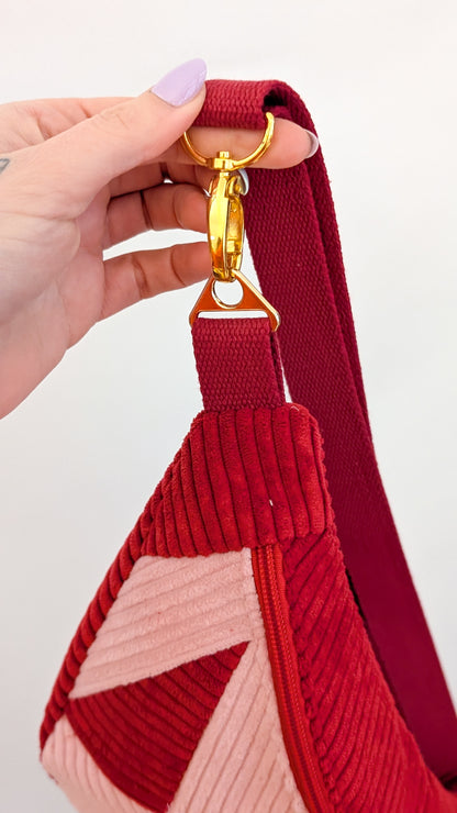 Zero Waste Bauchtasche Einzelstück Cord Rosa/Rot