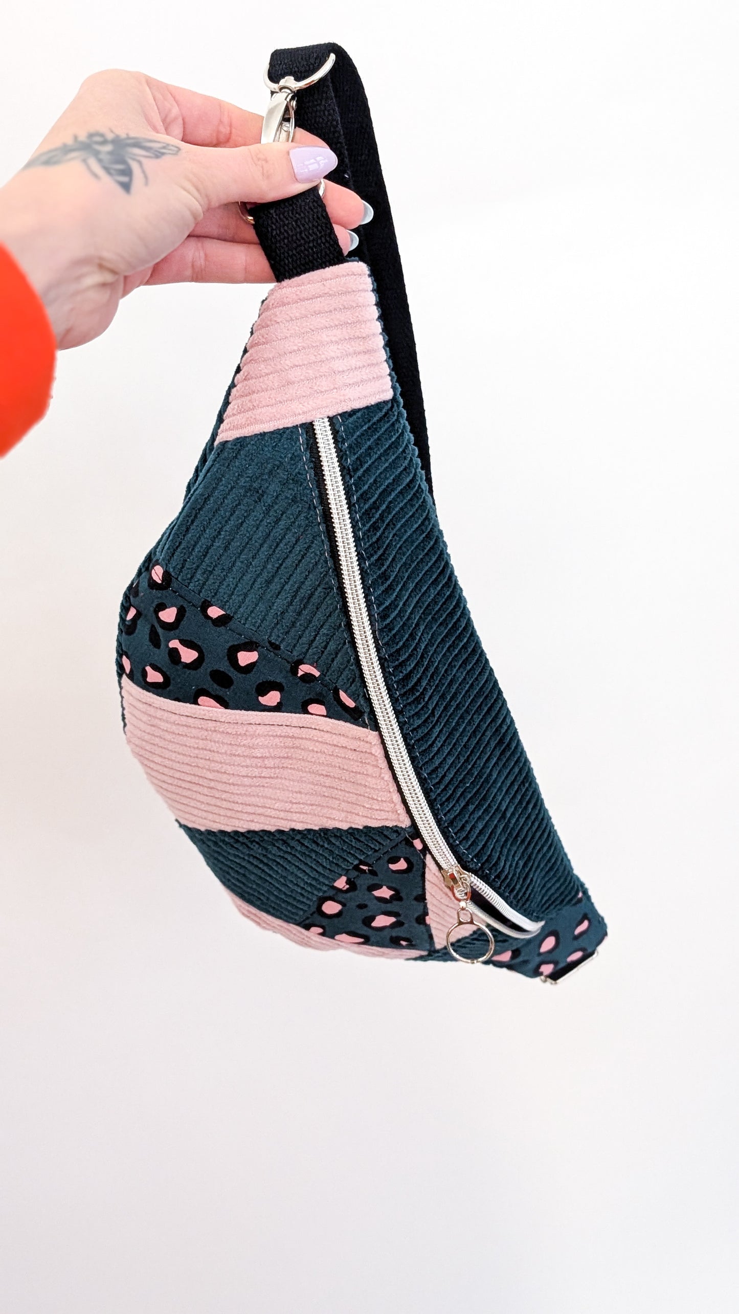 Zero Waste Bauchtasche Einzelstück Cord Rose/Petrol Leo