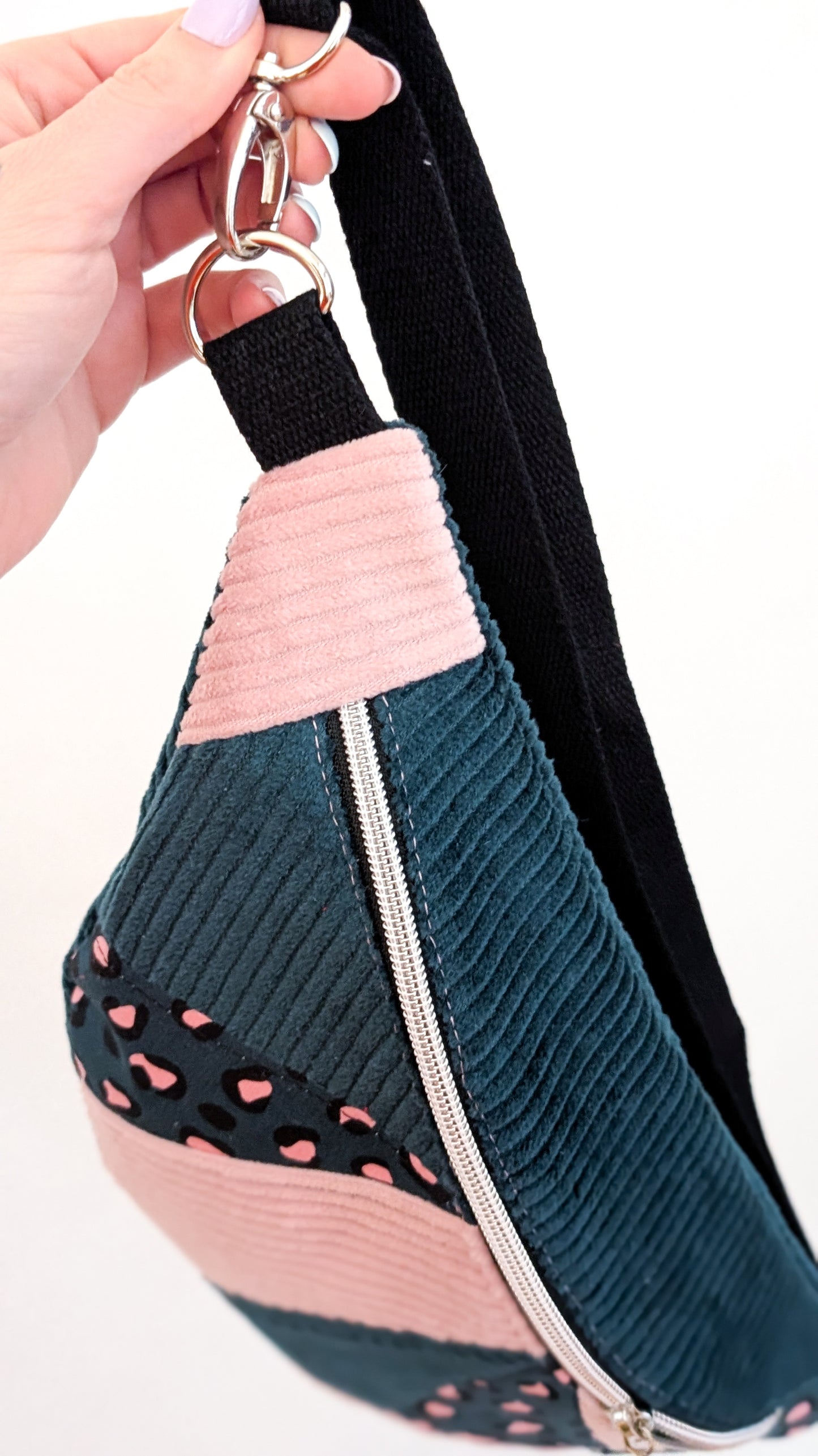 Zero Waste Bauchtasche Einzelstück Cord Rose/Petrol Leo