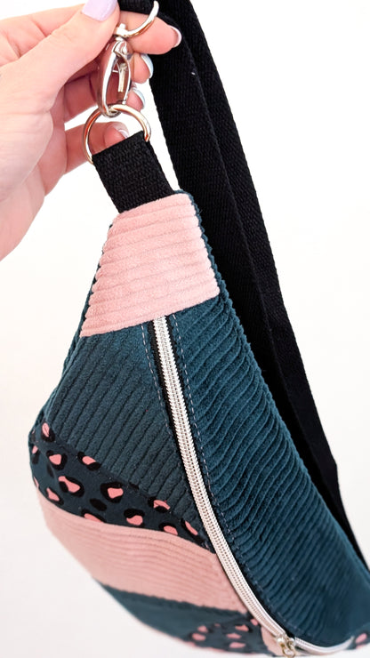 Zero Waste Bauchtasche Einzelstück Cord Rose/Petrol Leo
