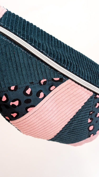 Zero Waste Bauchtasche Einzelstück Cord Rose/Petrol Leo