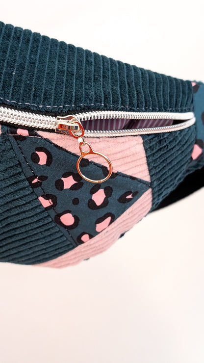 Zero Waste Bauchtasche Einzelstück Cord Rose/Petrol Leo