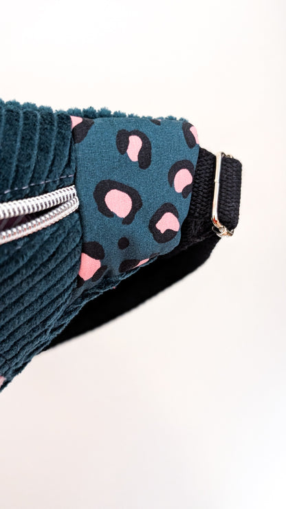 Zero Waste Bauchtasche Einzelstück Cord Rose/Petrol Leo