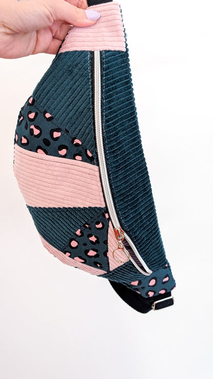 Zero Waste Bauchtasche Einzelstück Cord Rose/Petrol Leo