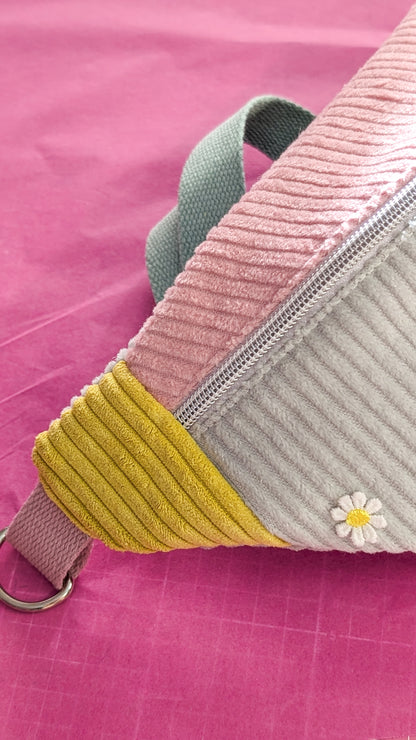 Pastell Colorblocking Cord Hipbag Bauchtasche Daisies Mint/Rosa/Gelb