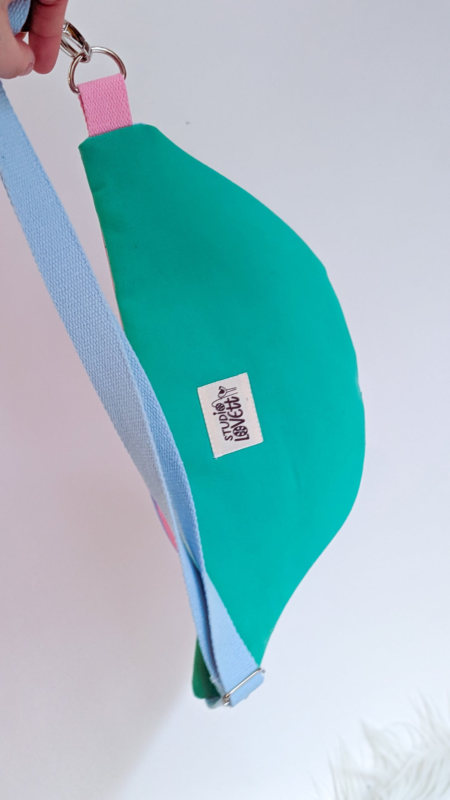 80s Hipbag Bauchtasche Cross Body Bag Tupfen Pastell Grün Rosa Hellblau