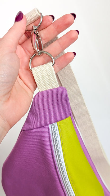 Bunte Colorblock Bauchtasche Cross Body Bag Lavendel + Chartreuse