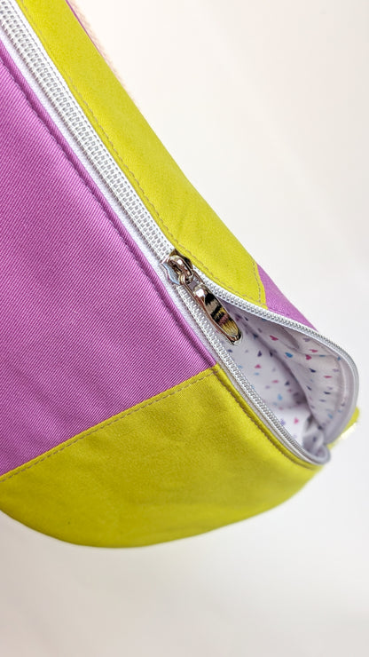 Bunte Colorblock Bauchtasche Cross Body Bag Lavendel + Chartreuse