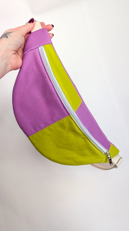 Bunte Colorblock Bauchtasche Cross Body Bag Lavendel + Chartreuse