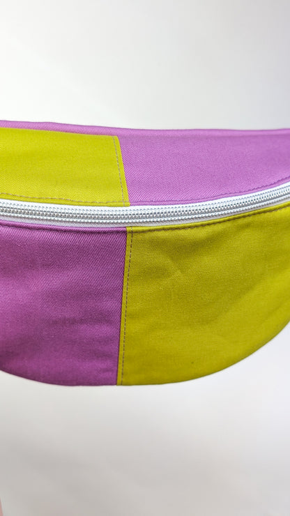 Bunte Colorblock Bauchtasche Cross Body Bag Lavendel + Chartreuse