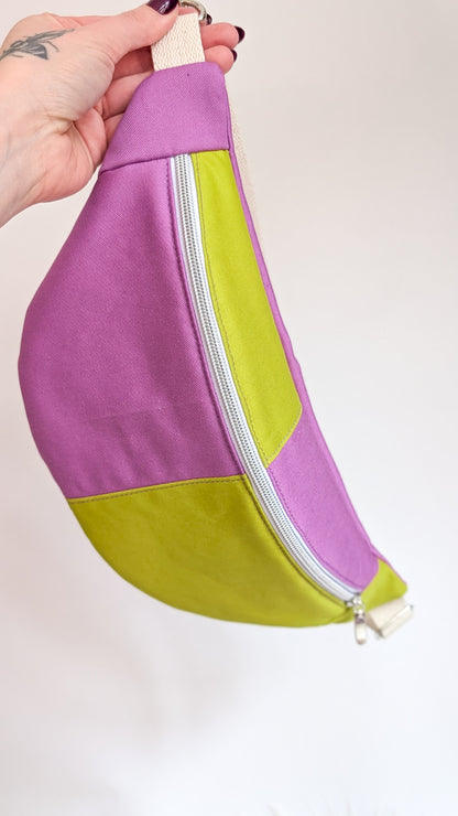Bunte Colorblock Bauchtasche Cross Body Bag Lavendel + Chartreuse