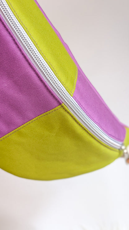 Bunte Colorblock Bauchtasche Cross Body Bag Lavendel + Chartreuse