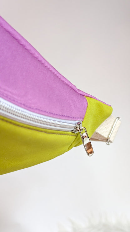 Bunte Colorblock Bauchtasche Cross Body Bag Lavendel + Chartreuse