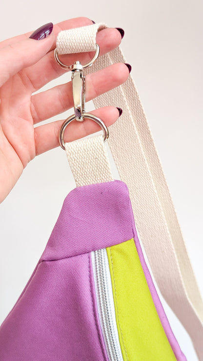 Bunte Colorblock Bauchtasche Cross Body Bag Lavendel + Chartreuse