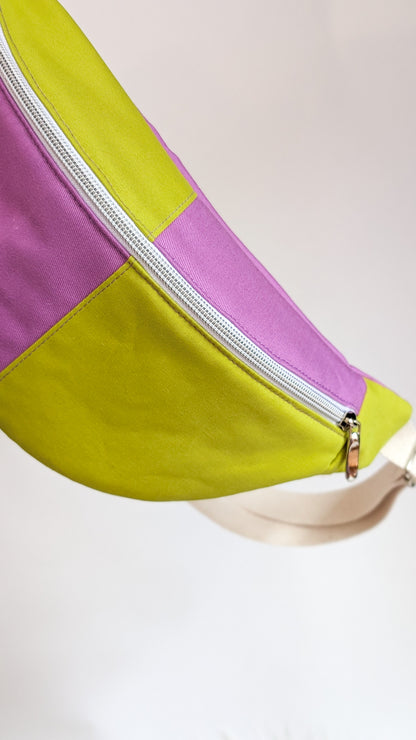 Bunte Colorblock Bauchtasche Cross Body Bag Lavendel + Chartreuse