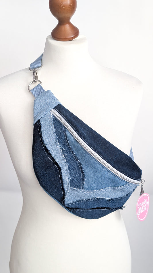 Zero Waste Bauchtasche Denim Jeans WAVES Einzelstück