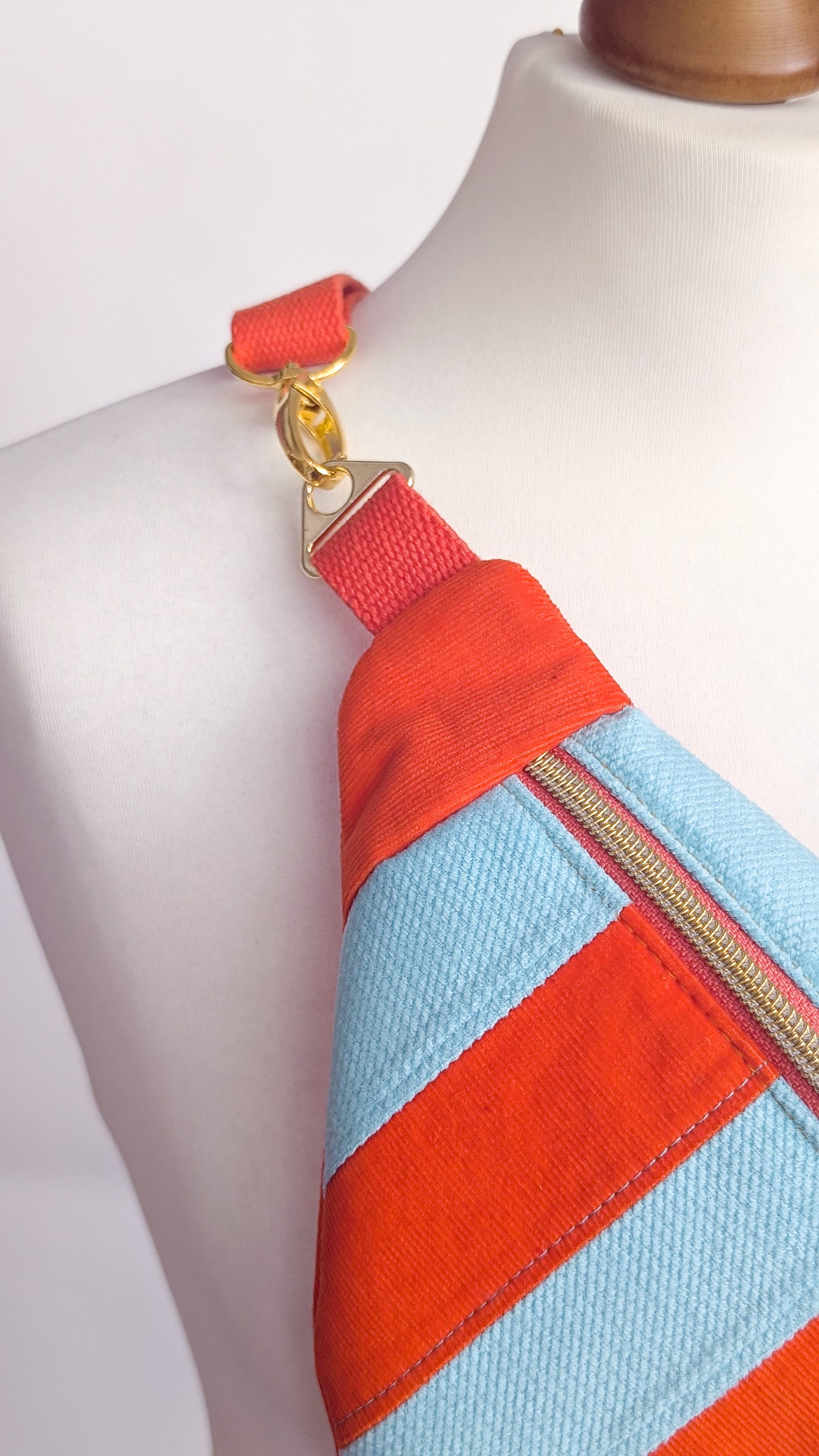 Cord Bauchtasche Patchwork Streifen Orange/Mint LIMITIERT