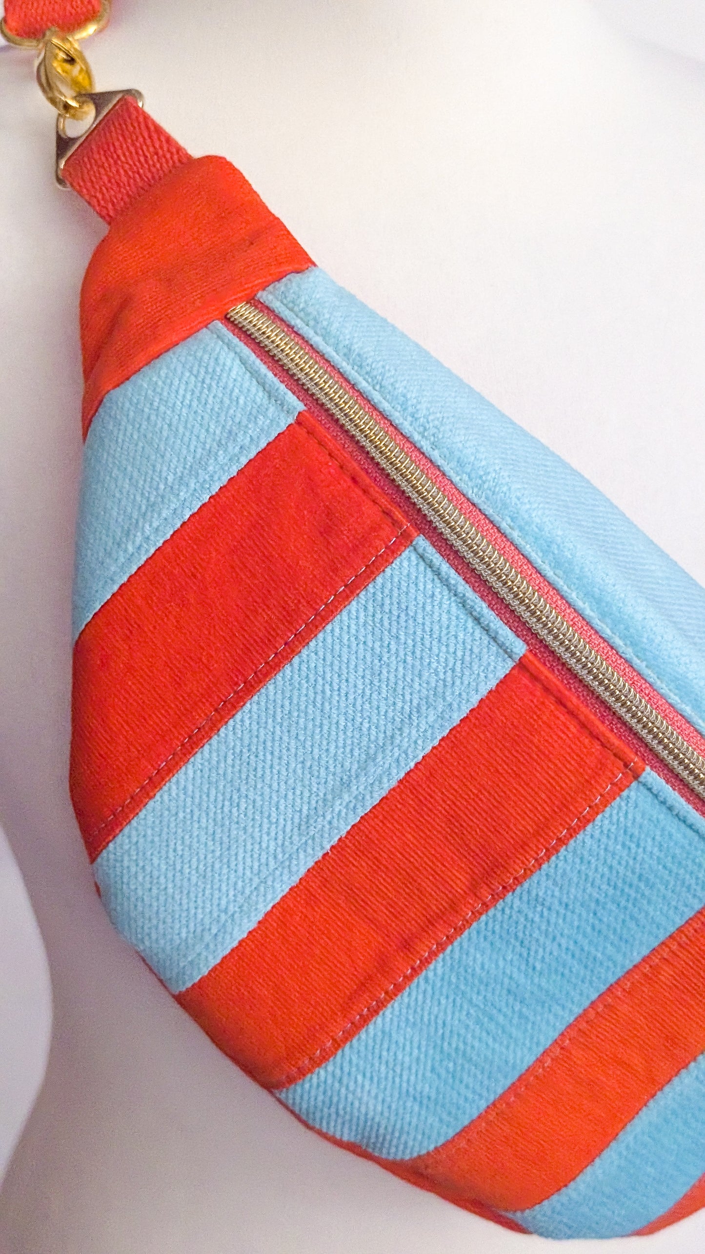 Cord Bauchtasche Patchwork Streifen Orange/Mint LIMITIERT