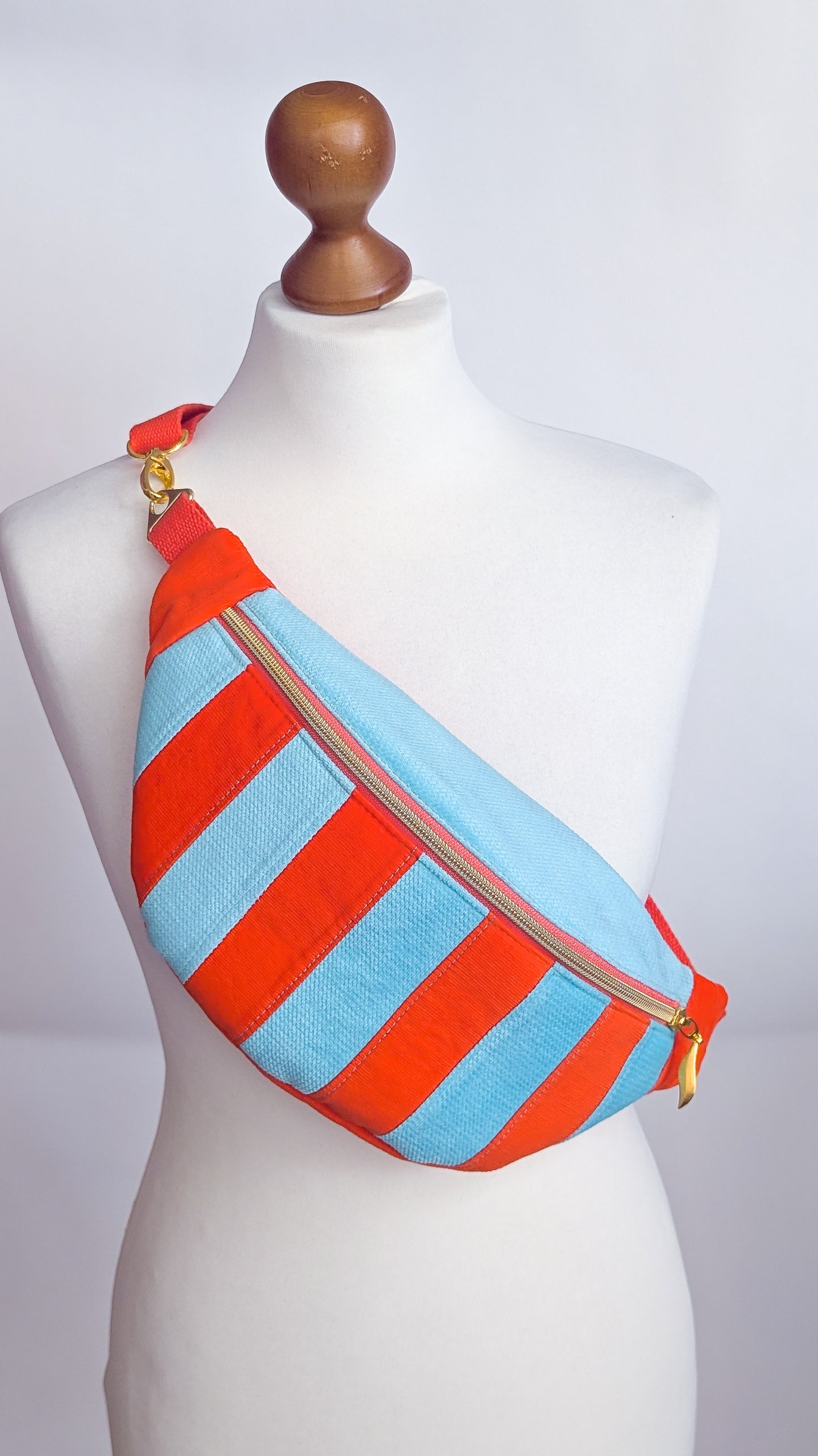 Cord Bauchtasche Patchwork Streifen Orange/Mint LIMITIERT