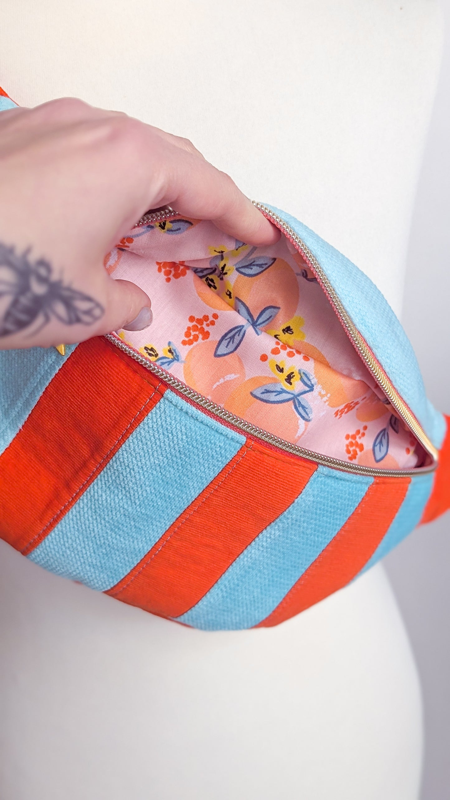 Cord Bauchtasche Patchwork Streifen Orange/Mint LIMITIERT