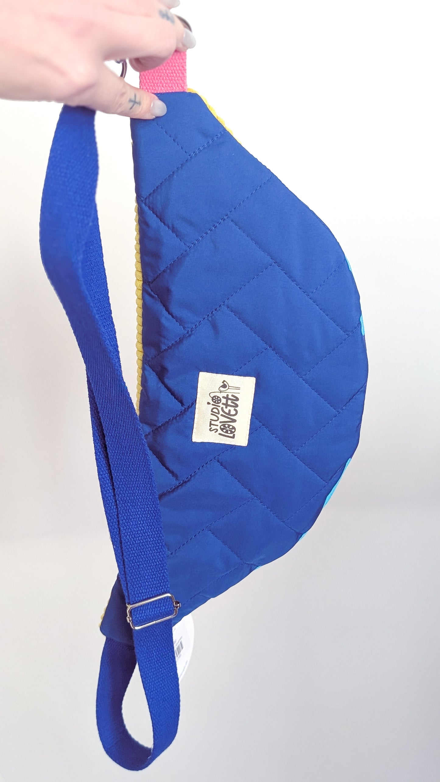Bunte Dopamin Cord Bauchtasche Türkis/Gelb mit Affen & Bananen