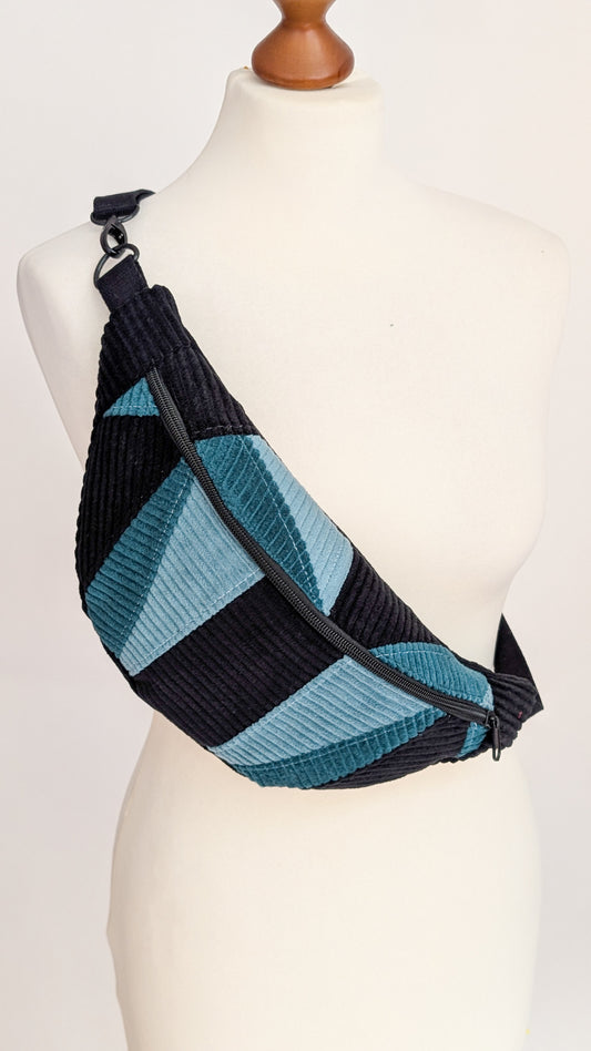 Zero Waste Cord Bauchtasche Colorblocking Schwarz/Petrol EINZELSTÜCK
