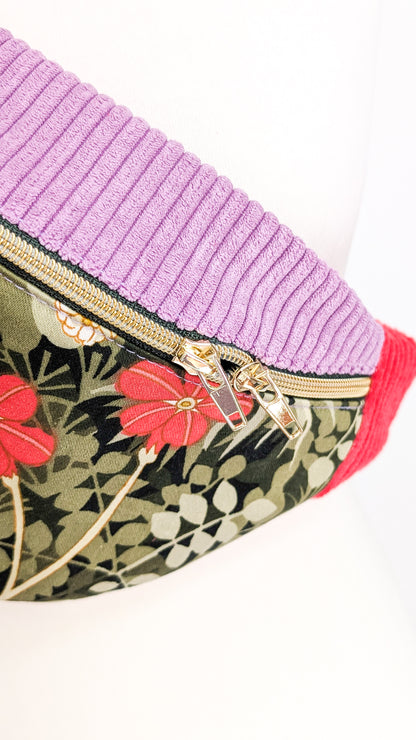 Upcycling Bauchtasche Granny Hipbag mit Cord & Blumen - 2 Einzelstücke