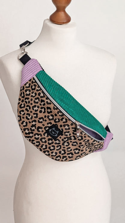 Color Blocking Cord Bauchtasche Hipbag Umhängetasche Grün/Lila LEO #4
